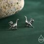 Dinosaur Internally Threaded Flat Back Earrings In Sterling Silver, thumbnail 1 of 9