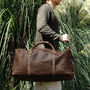 Genuine Leather Holdall Luggage Worn Look Light Brown, thumbnail 2 of 12