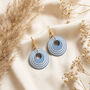 Blue And Cream Geometric Circular Earrings • Gold Plated Sterling Silver Hooks, thumbnail 1 of 9