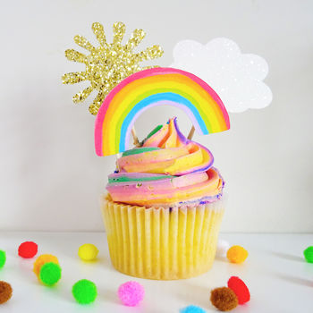 Rainbow, Cloud And Sparkly Sun Cupcake Toppers, 2 of 4