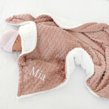 Personalised Rose Gold Bobble Sherpa Baby Blanket, 3 of 8