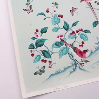 Bright, Modern Chinoiserie Print Of Birds In Nature, 5 of 6