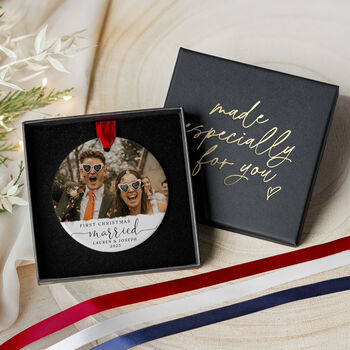 Personalised First Christmas Married Photo Ornament, 3 of 8