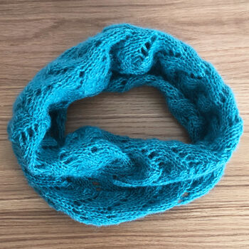 Pale Teal Hand Knit Lacey Loop Cowl Scarf, 2 of 5