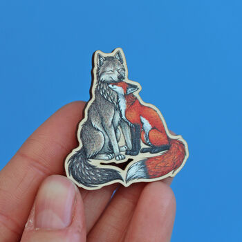 Wolf And Fox Wooden Pin, 3 of 3