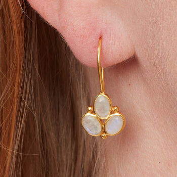 Garnet Triple Stone Gold Plated Silver Drop Earrings, 10 of 12