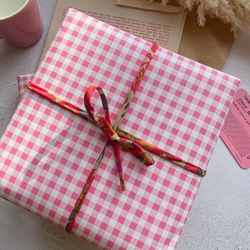 Pink Gingham Paper Fibre Wrapping/Patterned Paper Sheet, 8 of 12