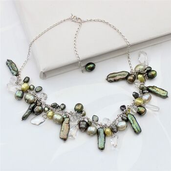 Unusual Assorted Pearl Necklace On Sterling Silver Chain, 6 of 12