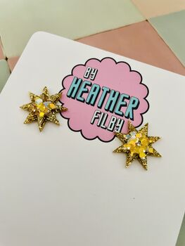 Star Glitter Resin Stud Earrings – Double Star Statement Stud Glitter Resin Earrings, 2 of 8