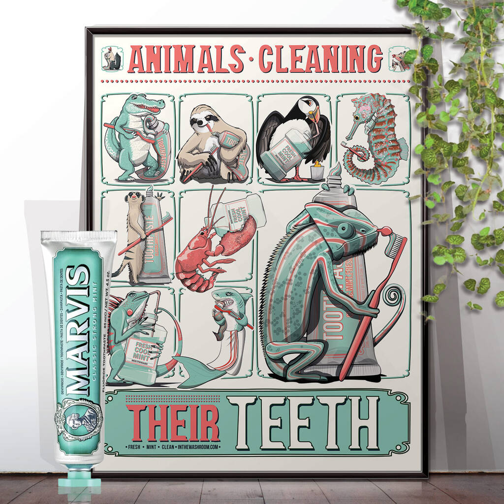 Animals Cleaning Their Teeth, Bathroom Poster, 1 of 7