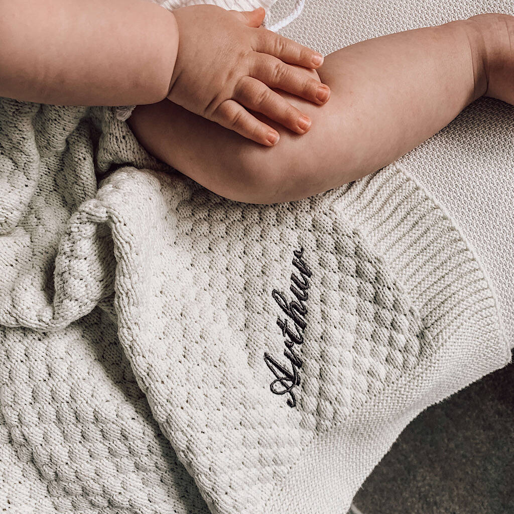 Personalised Oatmeal Organic Cotton Baby Blanket By Isaac Anthony