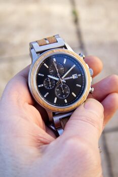 Oslo Engraved Wooden Watch With Stainless Steel For Men, 8 of 8