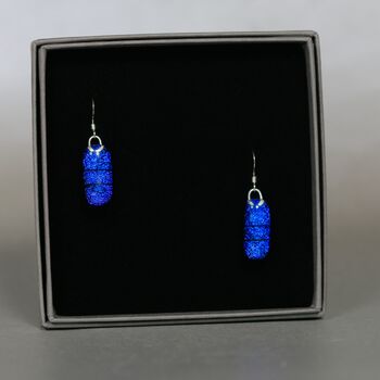 Sapphire Blue Fused Glass Drop Earrings, 5 of 12