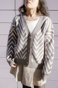 Grey Zig Zag Print Cardigan, 5 of 7