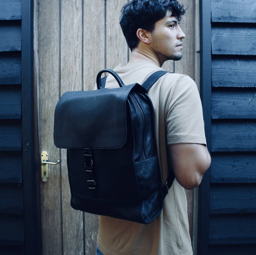 Black Leather Laptop Backpack Bag With Gunmetal Zip By LeatherCo.