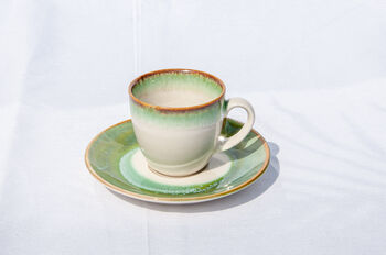 Green Set Of Two Porcelain Espresso Cup And Saucer Set, 4 of 11