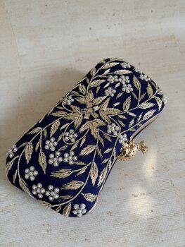 Navy Blue Frog Clasp Clutch, 2 of 7