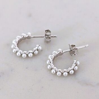 Pearl Hoop Earrings, Sterling Silver, 4 of 7