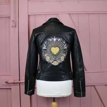Gold Celestial Love Embroidered Bridal Leather Jacket, 3 of 9