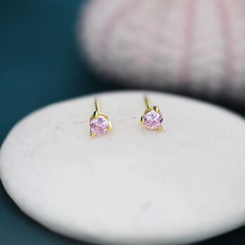 Tiny Pink Cz Stud Earrings In Sterling Silver, 4 of 11