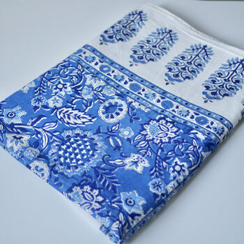Elizabeth Blue And White Block Print Tablecloth, 5 of 10