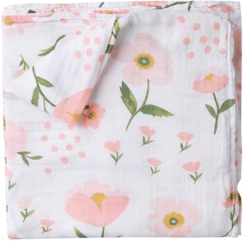 Peach Poppy Floral Cotton Muslin Swaddle Blanket, 2 of 4