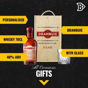Personalised Drambuie Scotch Whisky Liqueur Gift Set With Whisky Glass, 2 of 4