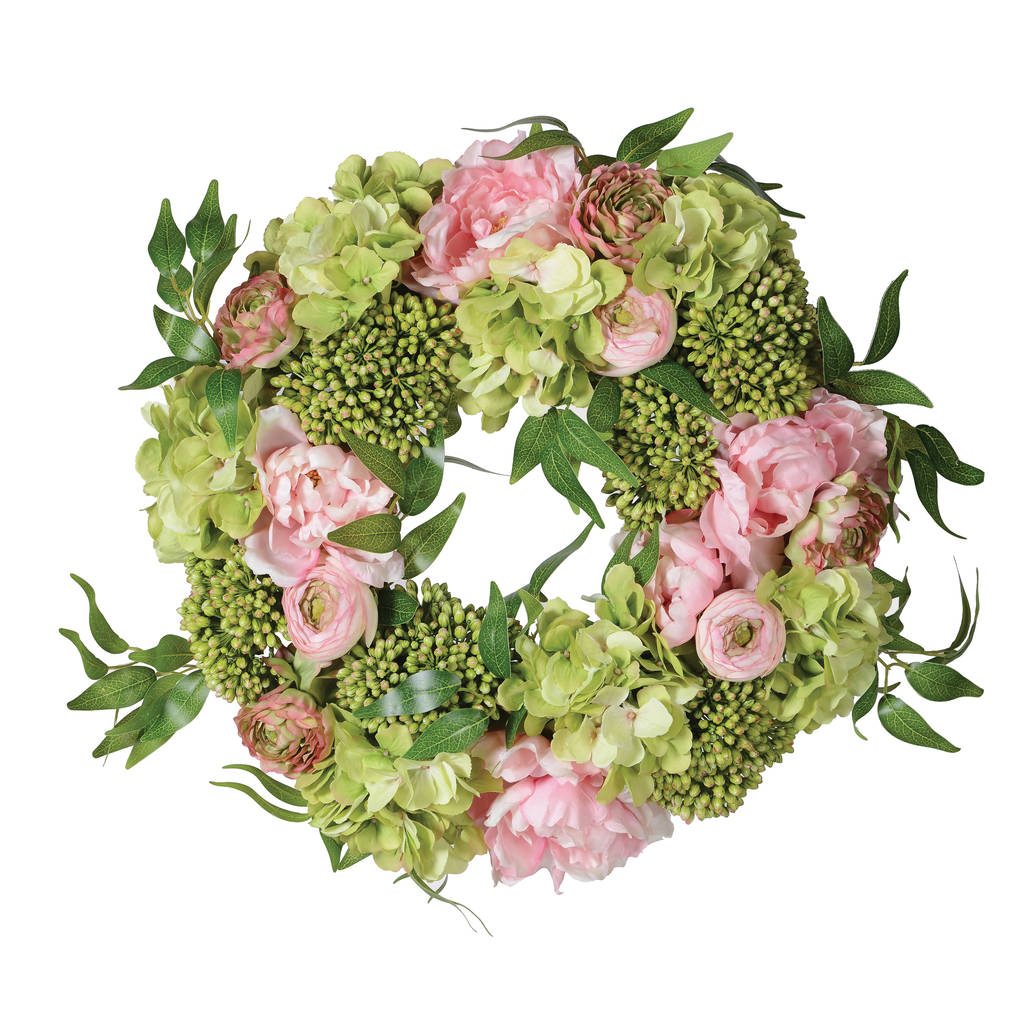 pink and green peony artificial wreath by marquis & dawe ...