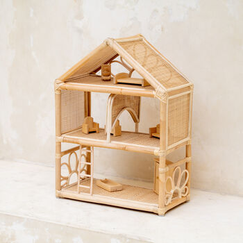 Heirloom Rattan Dolls House With Mini Furniture Set, 4 of 5