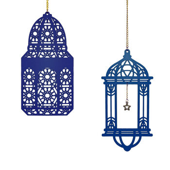 3pc Blue Wooden Eid Hanging Lanterns, 4 of 4