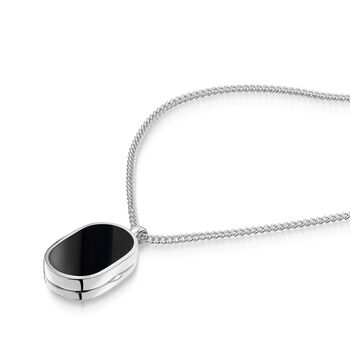 Men's Small Onyx Dog Tag Locket Silver, 3 of 4