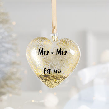 Personalised Newlywed Gold Heart Christmas Bauble, 7 of 7