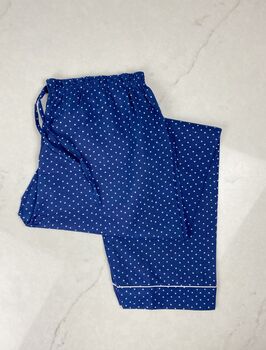 Mens Cotton Pyjamas In Blue And White Spot Print, 7 of 11