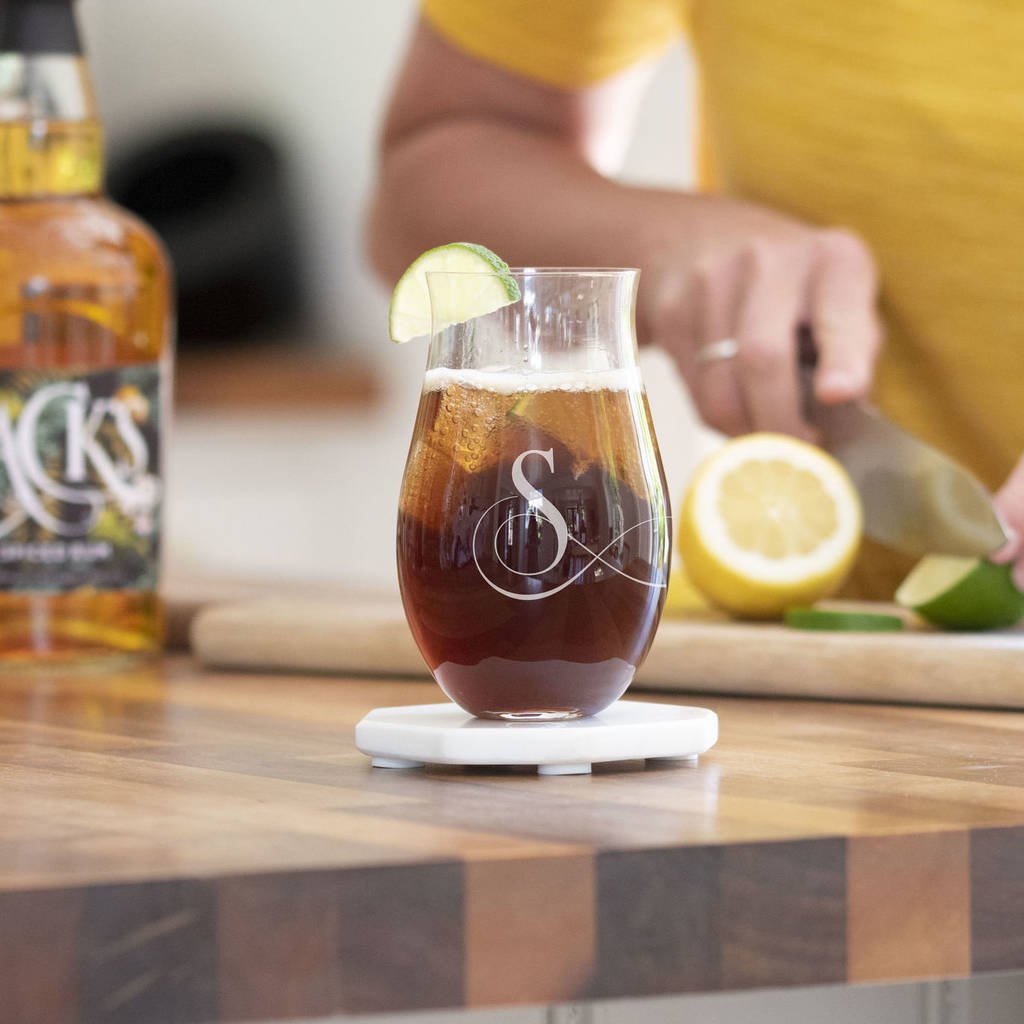 initial engraved rum glass by oh so cherished