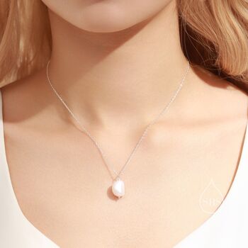 Sterling Silver Delicate Genuine Baroque Pearl Pendant Necklace, 3 of 10