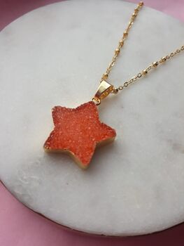 Bright Orange Druzy Gemstone Gold Plated Necklace, 2 of 6