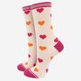 Women's Valentine's Day Bamboo Socks Pink Hearts, thumbnail 2 of 4