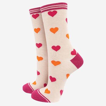 Women's Valentine's Day Bamboo Socks Pink Hearts, 2 of 4