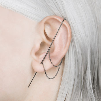 Statement Silver Chain Ear Cuff Earrings, 2 of 3
