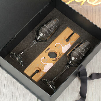 Wedding Anniversary Swans Champagne Flutes And Bottle Butler Gift Set, 10 of 11