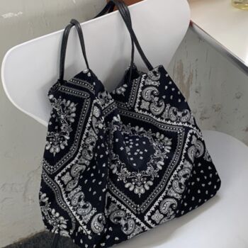 Black Paisley Lightweight Tote Bag With Long Handles, 2 of 7