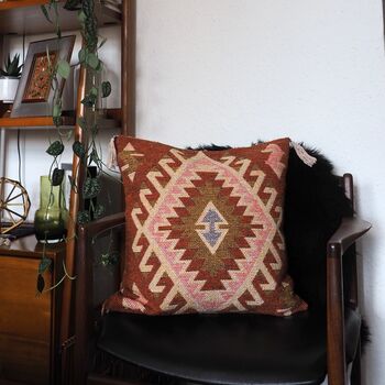 Turkish Kilim Rust Diamond Cushion, 6 of 12