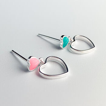 Sterling Silver Heart Dangle Stud Earrings, 3 of 5