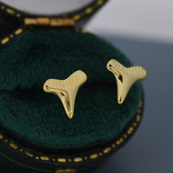 Shark Tooth Design Stud Earrings In Sterling Silver, 5 of 9