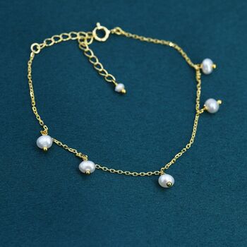 Sterling Silver Tiny Dangle Pearl Beaded Bracelet, 7 of 12