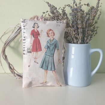 Handmade Lavender Sachet Decoration With Vintage Sewing Pattern Print, Gift For Sewing Friends, 2 of 12