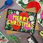 Merry Christmas Neon Floral Papercut Christmas Card, thumbnail 2 of 7