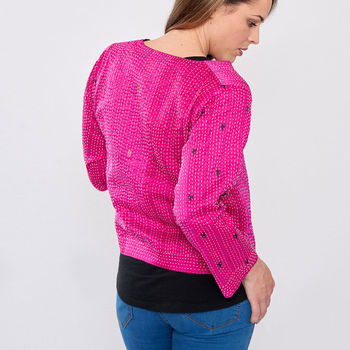 Pink Pure Silk Hand Stitched Ladies Jacket, 5 of 6