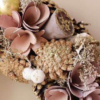 Pink And Gold Glittery Pinecone Wreath, 8 of 8