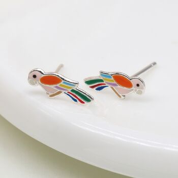 Sterling Silver Colourful Parrot Enamel Stud Earrings, 2 of 4